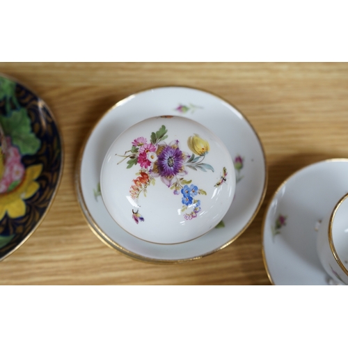 475 - A collection of outside decorated Meissen and porcelain to include a pair of cups and saucers and a ... 