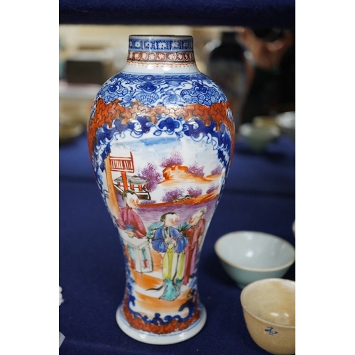 490 - An 18th century Chinese export vase, a crackleware bowl and miniature bowls, etc., export vase 19cm ... 