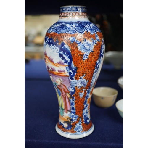 490 - An 18th century Chinese export vase, a crackleware bowl and miniature bowls, etc., export vase 19cm ... 