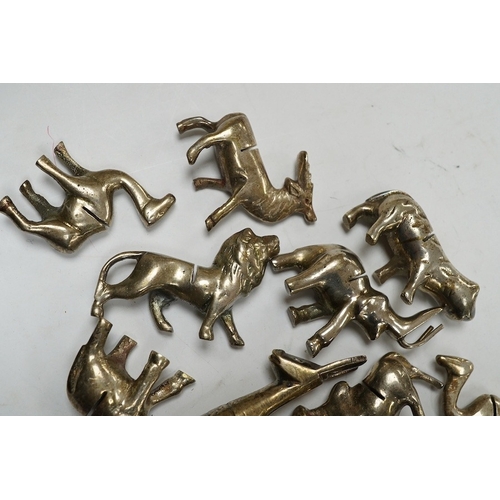 498 - A collection of fourteen assorted animal shaped plated miniature menu/place setting holders, tallest... 