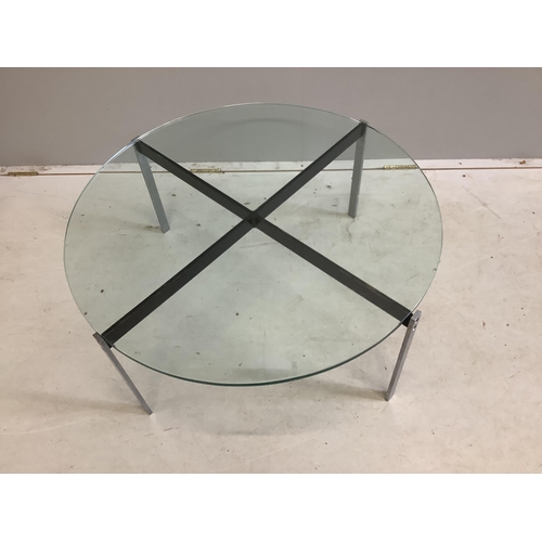 50 - A mid century design circular glass coffee table, diameter 84cm, height 36cm. Condition - fair... 