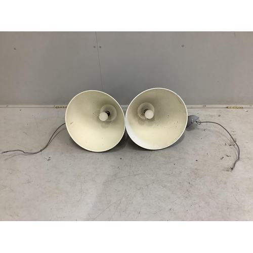 51 - A pair of industrial style ceiling lamps by Barker and Stonehouse, diameter 37cm, height 48cm. Condi... 