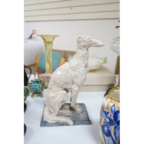 518 - Louis Henri Nicot, Paris, a porcelain crackleglaze greyhound, signed to the base and with Editions ... 