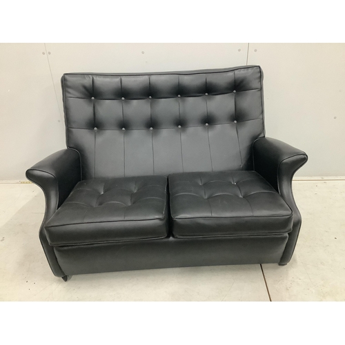 52 - A 1960's leatherette two seater settee, width 130cm, depth 70cm, height 83cm. Condition - fair to go... 