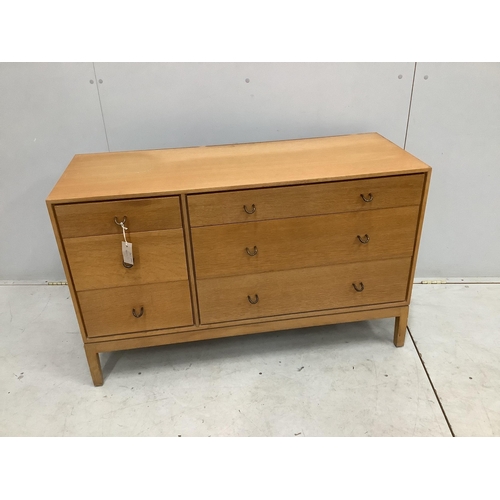 6 - A mid century oak six drawer chest by John and Sylvia Reid, width 112cm, depth 43cm, height 70cm. Co... 