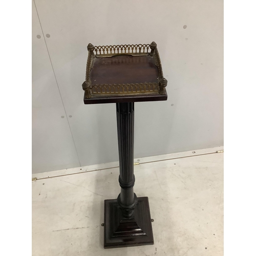 66 - An Edwardian mahogany pedestal with brass galleried top, height 102cm. Condition - fair