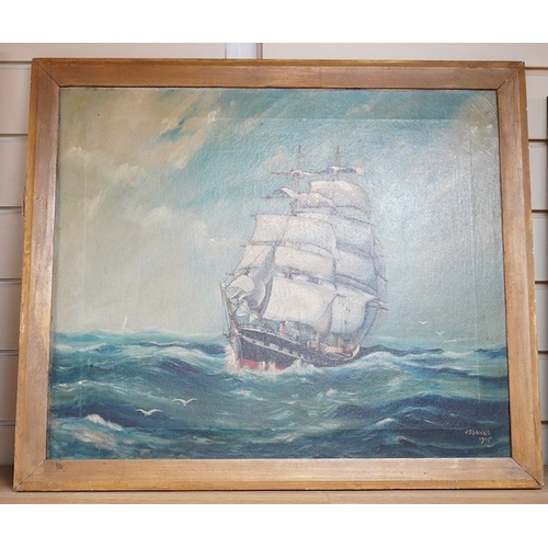 703 - J. T. Banks (20th. C), maritime oil on canvas, Ship in full sail, signed and dated 1905, 50 x 60cm. ... 