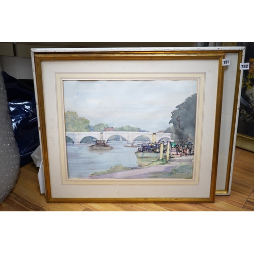 707 - Alfred John Billinghurst (b.1880), watercolour, Riverscape with boats and bridge, signed, 36 x 45cm.... 