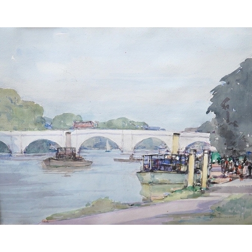 707 - Alfred John Billinghurst (b.1880), watercolour, Riverscape with boats and bridge, signed, 36 x 45cm.... 