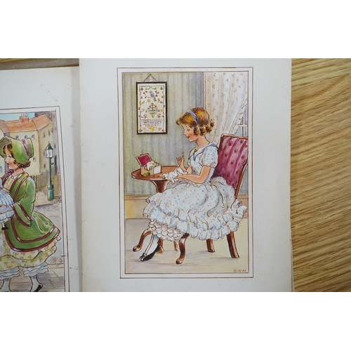 709 - Elsie Naumann (20th. C), six original 1930s watercolours for postcard designs, Humorous children, e... 