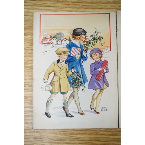 711 - Rene Cloke (1904-1995), set of three original 1930's watercolours on card, Childrens' Christmas card... 