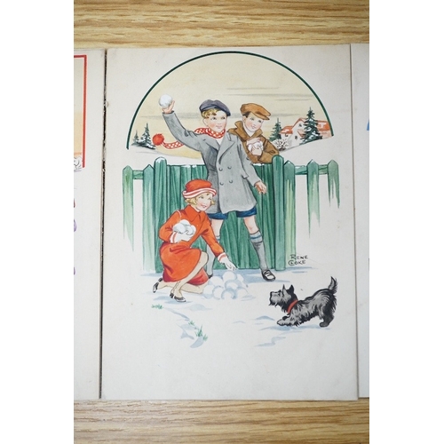 711 - Rene Cloke (1904-1995), set of three original 1930's watercolours on card, Childrens' Christmas card... 