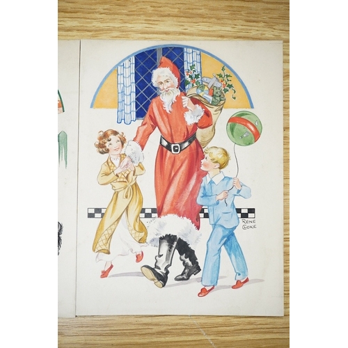 711 - Rene Cloke (1904-1995), set of three original 1930's watercolours on card, Childrens' Christmas card... 