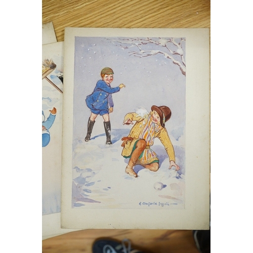 714 - Marjorie Ingall (19th/20th. C), set of six original watercolours for childrens' Christmas card desig... 