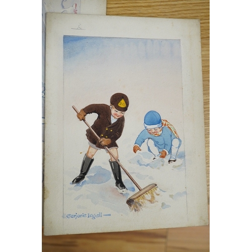 714 - Marjorie Ingall (19th/20th. C), set of six original watercolours for childrens' Christmas card desig... 