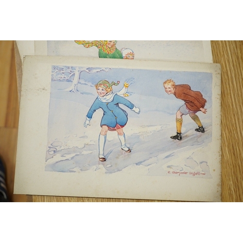 714 - Marjorie Ingall (19th/20th. C), set of six original watercolours for childrens' Christmas card desig... 