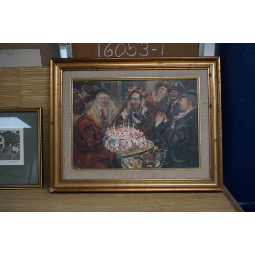 726 - N. Cavert, oil on artist's board, The Birthday Cake, signed, 23 x 34cm. Condition - good