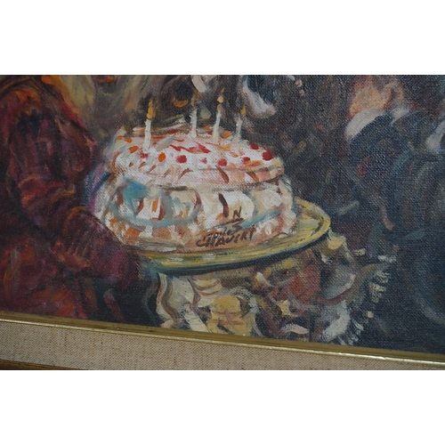 726 - N. Cavert, oil on artist's board, The Birthday Cake, signed, 23 x 34cm. Condition - good