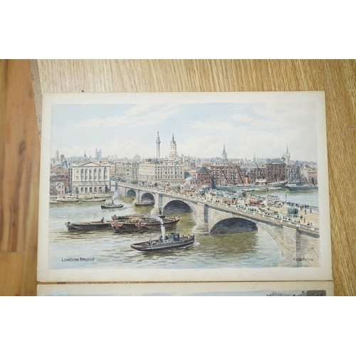 730 - Alfred Robert Quinton (1853-1934), two watercolours on card, Piccadilly Circus and London Bridge, on... 