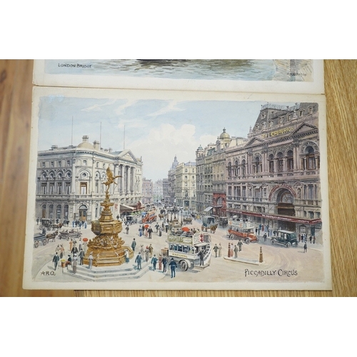 730 - Alfred Robert Quinton (1853-1934), two watercolours on card, Piccadilly Circus and London Bridge, on... 