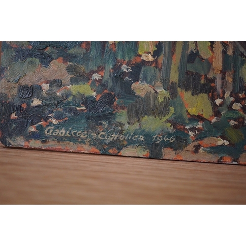 731 - L. Favell, Modern British oil on board, Garden scene, together with a similar work inscribed Gabicce... 