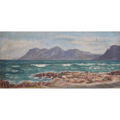 733 - 20th century, oil on canvas, Continental coastal scene, 23 x 46cm, unsigned, unframed. Condition - p... 