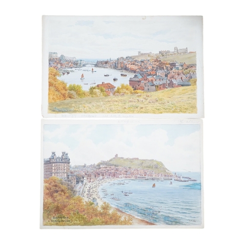 734 - Alfred Robert Quinton (1853-1934), two watercolours on card, Whitby harbour and South Bay, Scarborou... 