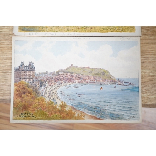 734 - Alfred Robert Quinton (1853-1934), two watercolours on card, Whitby harbour and South Bay, Scarborou... 