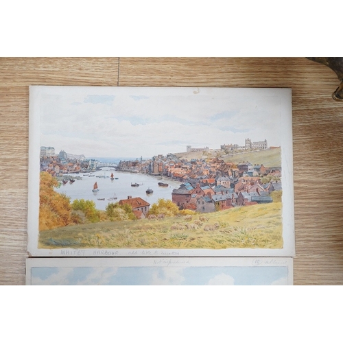 734 - Alfred Robert Quinton (1853-1934), two watercolours on card, Whitby harbour and South Bay, Scarborou... 