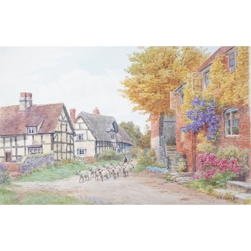 737 - Alfred Robert Quinton, watercolour on card, Cropthorne village, Worcestershire, signed, 20 x 30cm, u... 