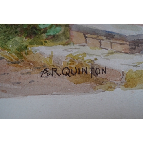 737 - Alfred Robert Quinton, watercolour on card, Cropthorne village, Worcestershire, signed, 20 x 30cm, u... 