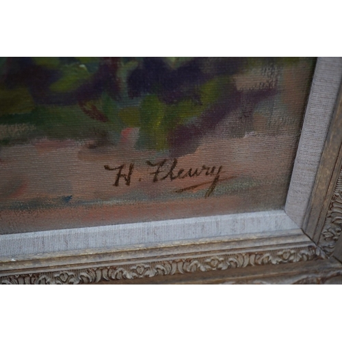 745 - H. Fleury, oil on canvas, Study of flowers, signed, 52 x 40cm, ornately framed. Condition - good... 