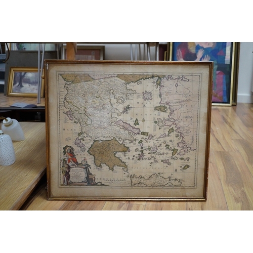 755 - After Nicholas Visscher, antique engraved hand coloured map of Greece, circa 1700, 53 x 62cm. Condit... 