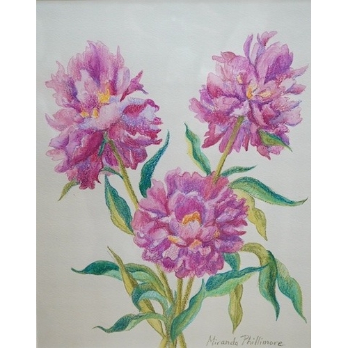 762 - Miranda Phillimore, set of three watercolours, Still lifes of flowers including anemones and peon... 