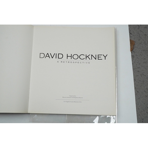 767 - David Hockney (English, b.1937), soft back book, 'A Retrospective' inscribed with presentation inscr... 