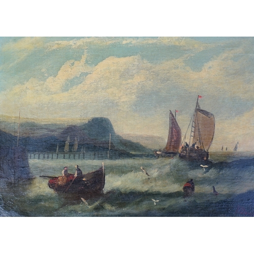 771 - E. Byron, pair of oils on canvas, Fishing boats off the coast, 24 x 34cm. Condition - fair to good, ... 