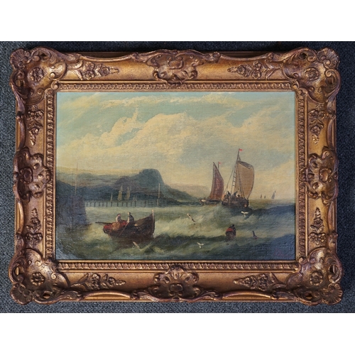 771 - E. Byron, pair of oils on canvas, Fishing boats off the coast, 24 x 34cm. Condition - fair to good, ... 