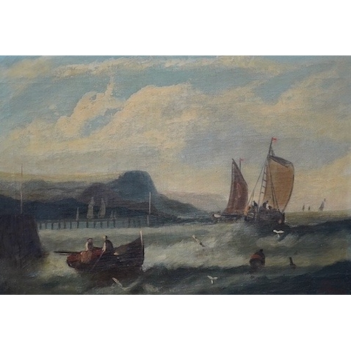 771 - E. Byron, pair of oils on canvas, Fishing boats off the coast, 24 x 34cm. Condition - fair to good, ... 