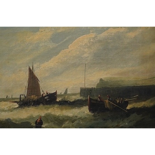 771 - E. Byron, pair of oils on canvas, Fishing boats off the coast, 24 x 34cm. Condition - fair to good, ... 