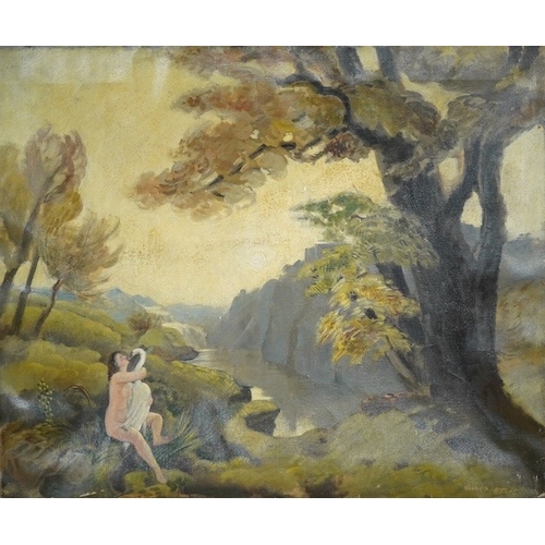 772 - Francis Helps (1890-1972), oil on canvas, Leda and the swan, signed, unframed, 64 x 77cm. Condition ... 