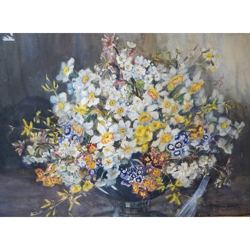 774 - Marion L. Broom (1878-1962), watercolour, Still life of flowers in a bowl, signed, 54 x 73cm. Condit... 