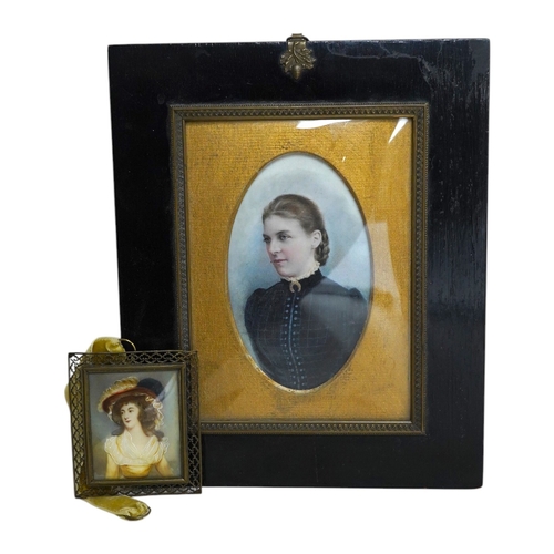 776 - Two 19th century portrait miniatures on simulated ivory and card, comprising portrait of a Regency l... 