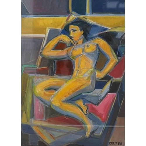 782 - George Joseph Zelter (French, 1938-1987), oil on canvas board, Cubist style study of a nude woman, 4... 