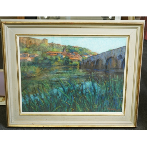 783 - John Mackie (Scottish, b.1953), pastel, Bridge at Beziers, signed and dated, '93 58 x 76cm. Conditio... 