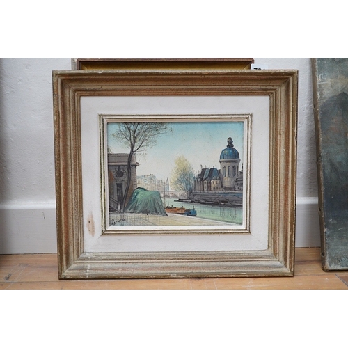 792 - A. P. Lambert, oil on canvas, Seine Paris view, signed, 19 x 24cm. Condition - good