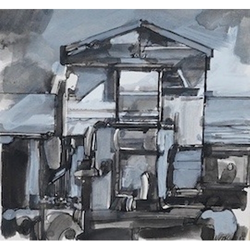 794 - Ned Hoskins (b.1939), ink wash drawing, Beach Hut called Sandy, 16.5 x 17.5cm. Condition - good... 