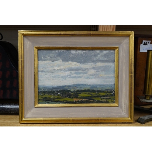 800 - § § Ken Howard (1932-2022), oil on board, Rural landscape with distant view of Glastonbury, initiall... 