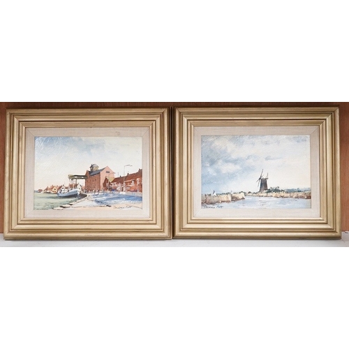 802 - Andrew Pitt, pair oils on board, Norfolk scenes including On the Broads, signed 15.5cm x 23cm. Con... 