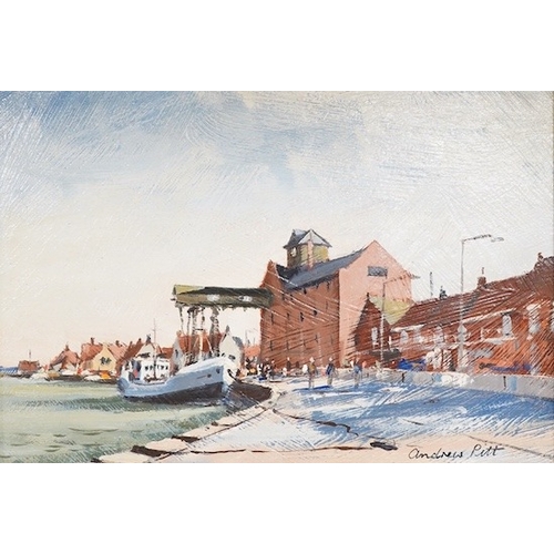 802 - Andrew Pitt, pair oils on board, Norfolk scenes including On the Broads, signed 15.5cm x 23cm. Con... 