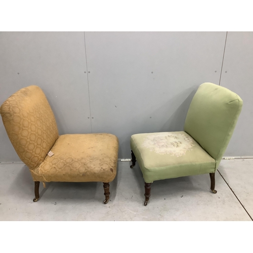 81 - Two Victorian Howard style upholstered side chairs, larger width 64cm, depth 63cm, height 82cm. Cond... 